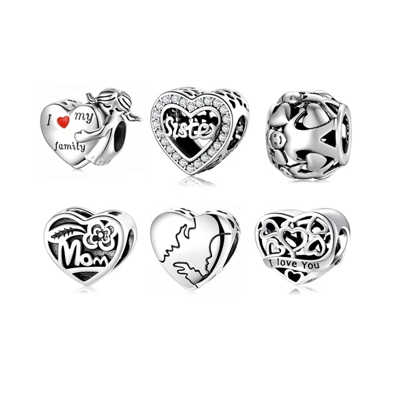 

Designer Charms 925 Sterling Silver Mother family friend sister CZ Beads pendant Jewelry Fit Women Bracelets Necklace gift