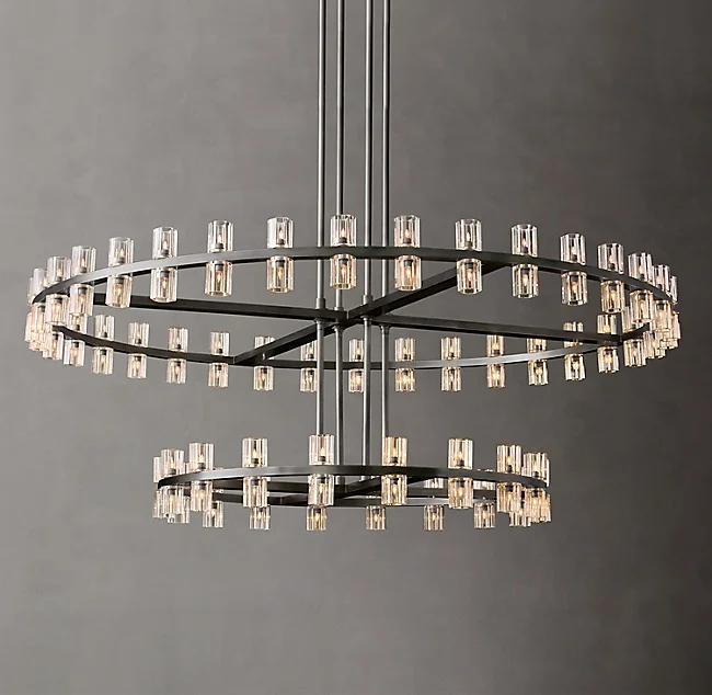 

Vintage Chandeliers Arcachon Round Chandeliers K9 Crystal Modern Lighting Halogen Light Crystal Chandeliers 60" CZ2509B/108, Matt black & plating gold & plating chrome