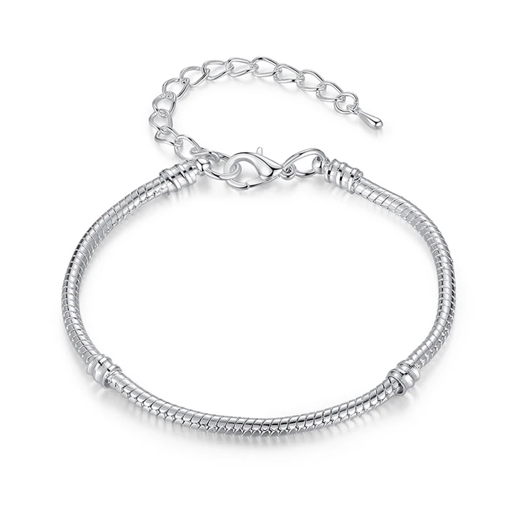 Snake Chain 925 Sterling Silver Adjustable Snake Chain Charm Bracelet ...