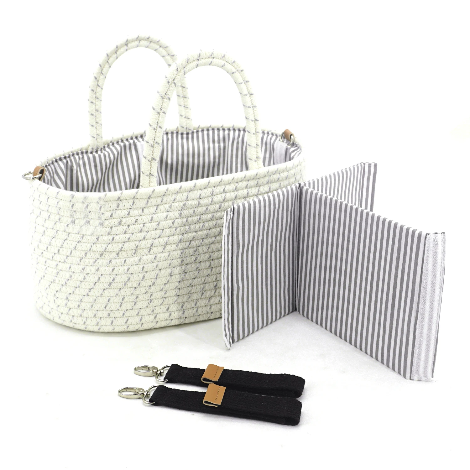 

New color Luxury Portable Diaper caddy 100% Cotton rope baby diaper caddy with logo customized, Cream color with black