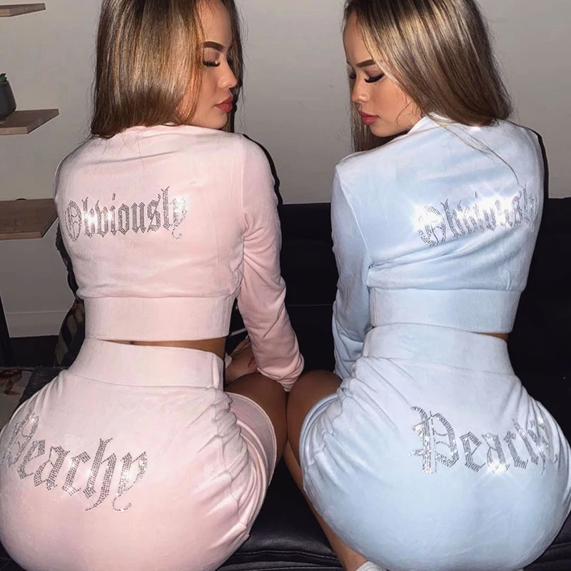 

High Quality 2021 Fall Winter Women Velvet Set Zipper Hoodie And Pants Tracksuit Two Piece Suit