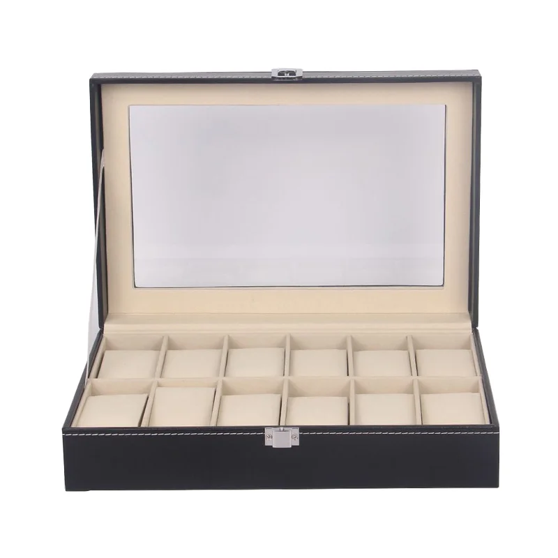 

Cheap low cost 12 slots pu leather watch packaging wholesale, Black