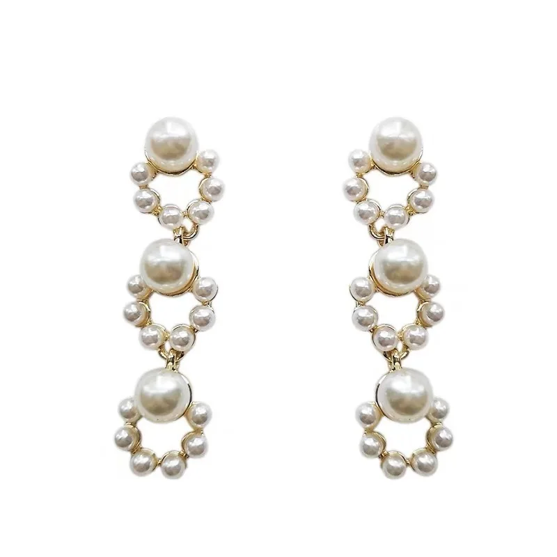 

JuHu 2021 New Korean Retro Series Pearl Long Silver 925 Earings, Silver needle -1419