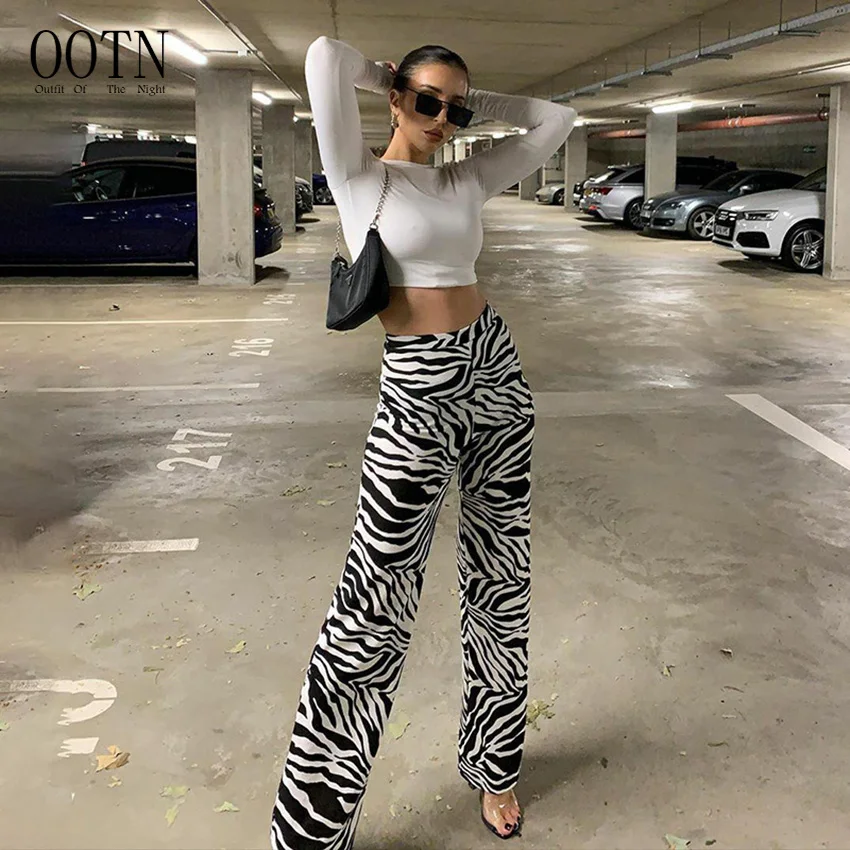 

OOTN Sexy High Waist Autumn Women New 2020 Fashion Casual Female Trousers Streetwear Zebra Print Wide Leg Pants Trousers