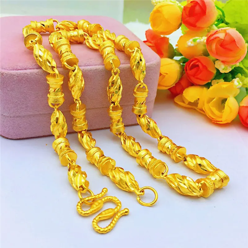 

Fashion Luxury Sand 14k Gold Necklace Curved Bead Chain Necklace for Men's Wedding Engagement Anniversary Jewelry Party Birthday