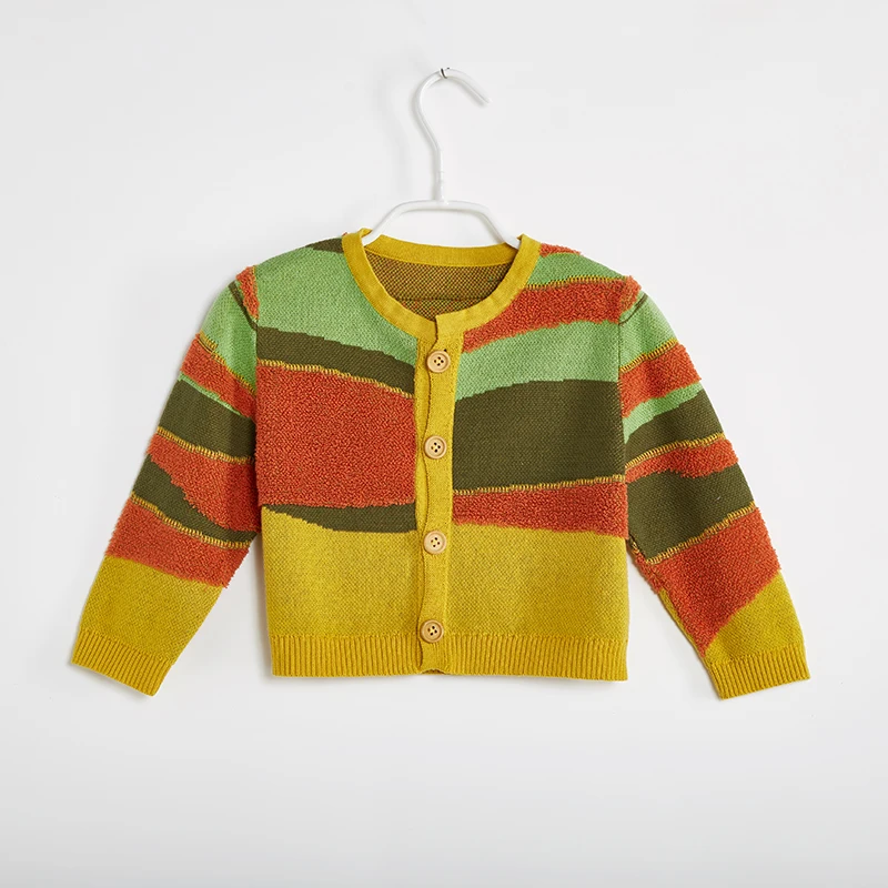 
2020 Autumn Winter Kids Knit Irregular Stripe Designed Cotton Coat Boys School Cardigan Sweaters 