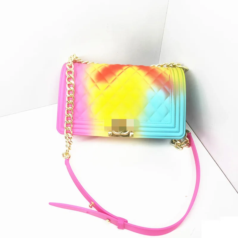 

Wholesale women bag handbags 2021 silicone/PVC shoulder handbag jelly bag luxury ladies woman hand bags candy jelly purse, Rainbow
