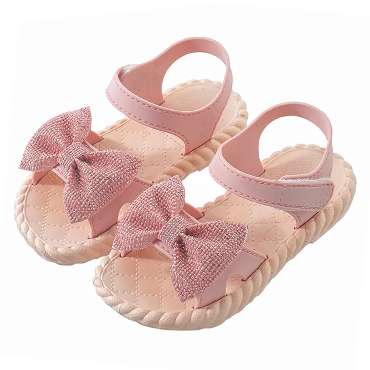 

LK0008 wholesale custom cheap low minimum moq open toe toddler baby children summer princess kids little girl sandal with bow, Customized