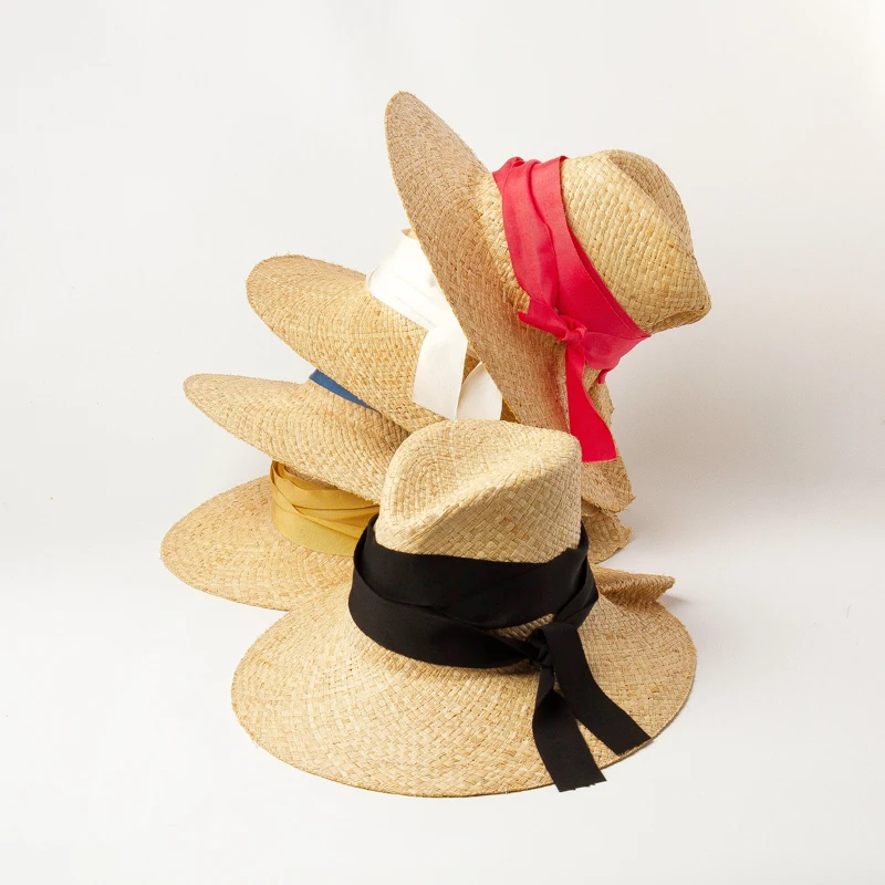 

2021 Wholesale Floppy Double Riffia Panama Hat Straw Hat Summer Sun Women Ladies Raffia Straw Spring Summer Autumn Character ISO