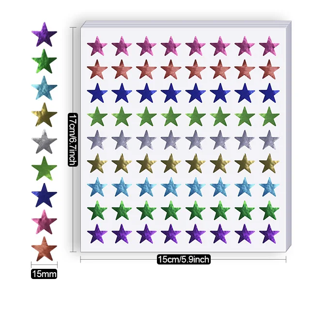 Custom Vinyl Shining Stars Sticker Printing Die Cut Sheet for Kids Reward School Foil Star Stickers