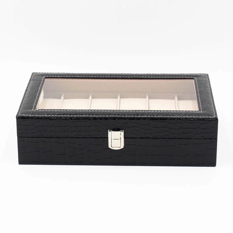 

Fashionable leatherette watch packaging with 12 slots for for Christmas promotion gift watch packing box in stock, Black & brown & burgundy