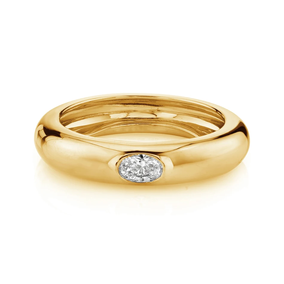 

wholesale jewelry stores 925 sterling silver ring 18k gold plated minimalist oval solitaire wide band ring