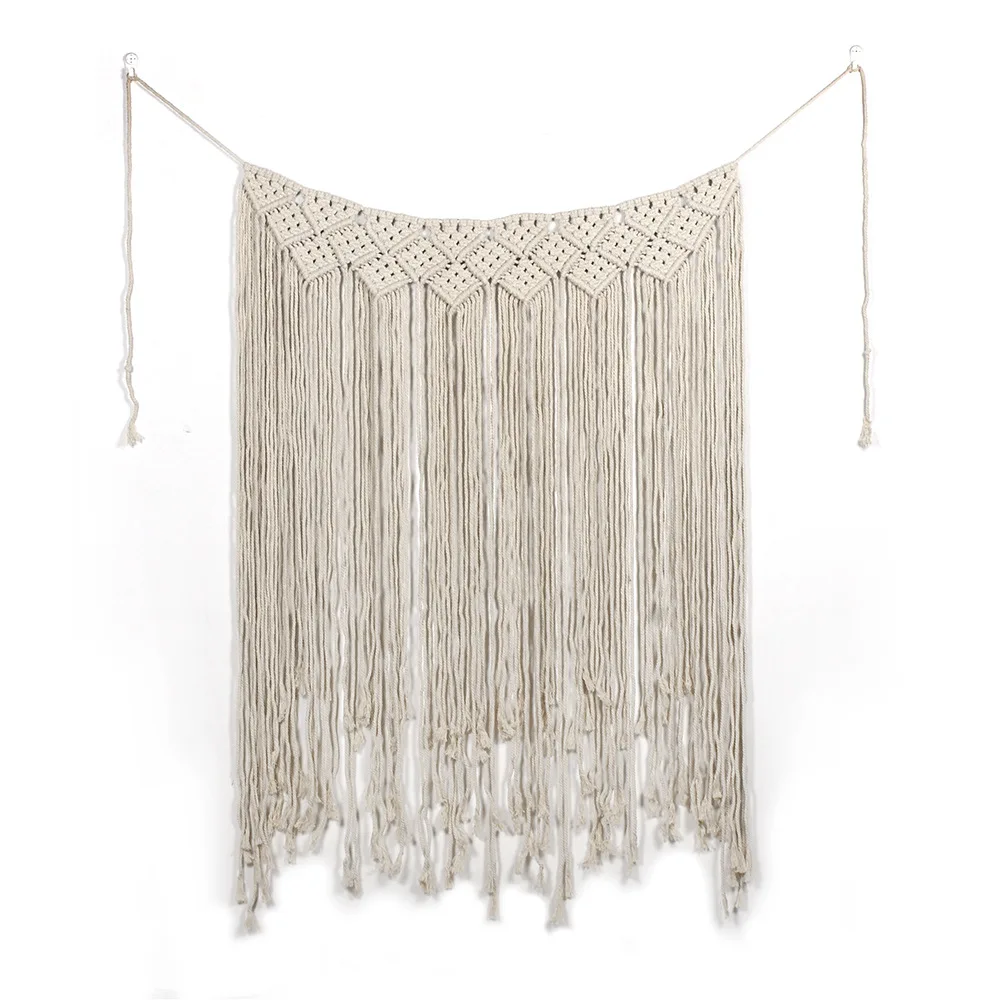 

Bohemian Nordic Style Hand-Woven Macrame Wall Hanging Floating Shelf for Living Room Decorations Wall Decor, Cream/black