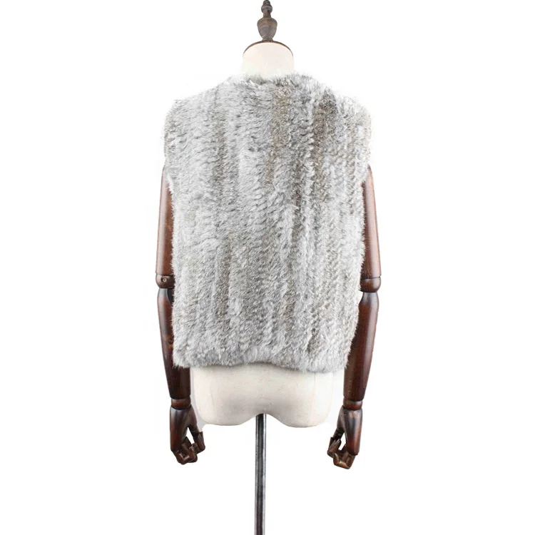 
Wholesale Factory Short Girl Fur Gilet For Winter Knitted Real Rabbit Fur Vest 