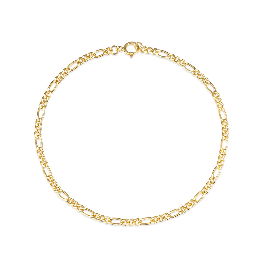 Fashion Jewelry 925 Sterling Silver Figaro Chain Minimalist Plain Figaro Gold Plated Bracelets for Women