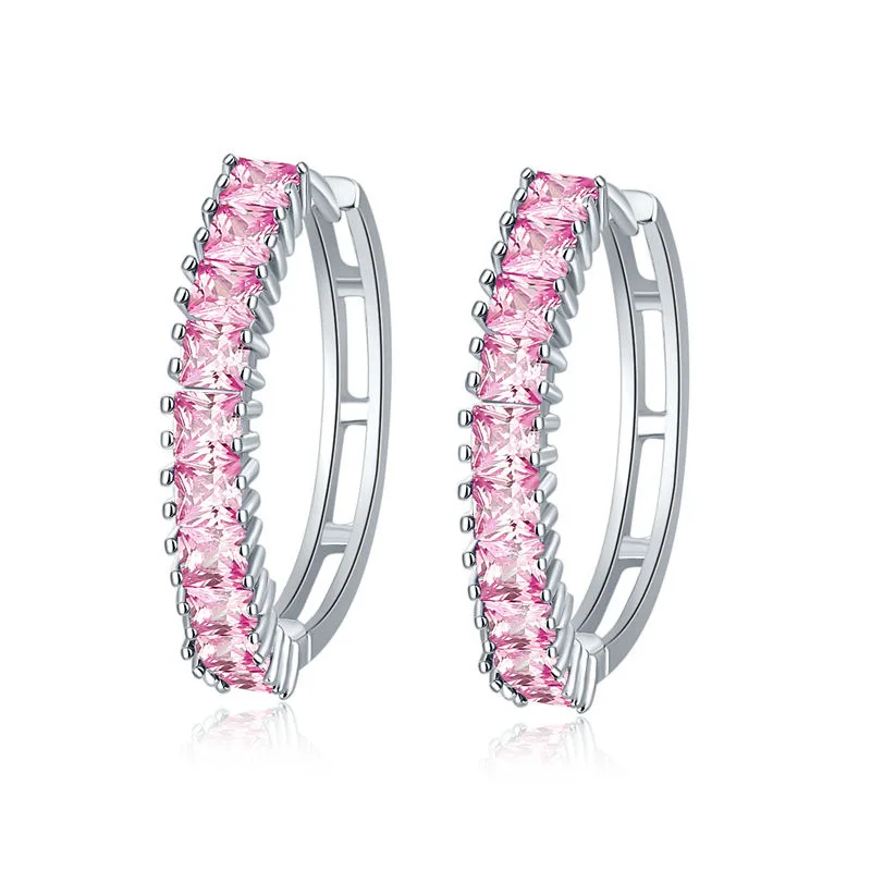 

Ins New Arrival Full Crystal Rhinestone Hoop Earrings Sliver Plated Colorful Cubic Zircon Earrings For Girls