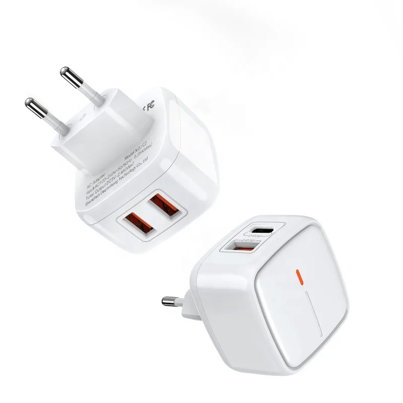 

New Trending PD 18W QC3.0 EU Plug Dual USB Charger Fast Charging Travel Wall Adapter Type C Quick Charger, White