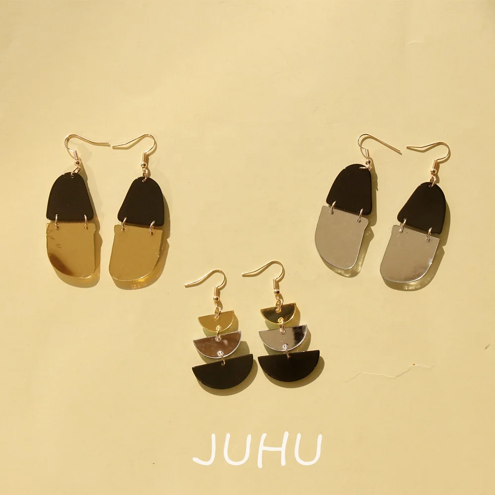 

JUHU New Korean Acrylic Mirror Earrings For Women Vintage Statement Black Round Geometric Hanging Dangle Earrings 2020 Jewelry, Colorful