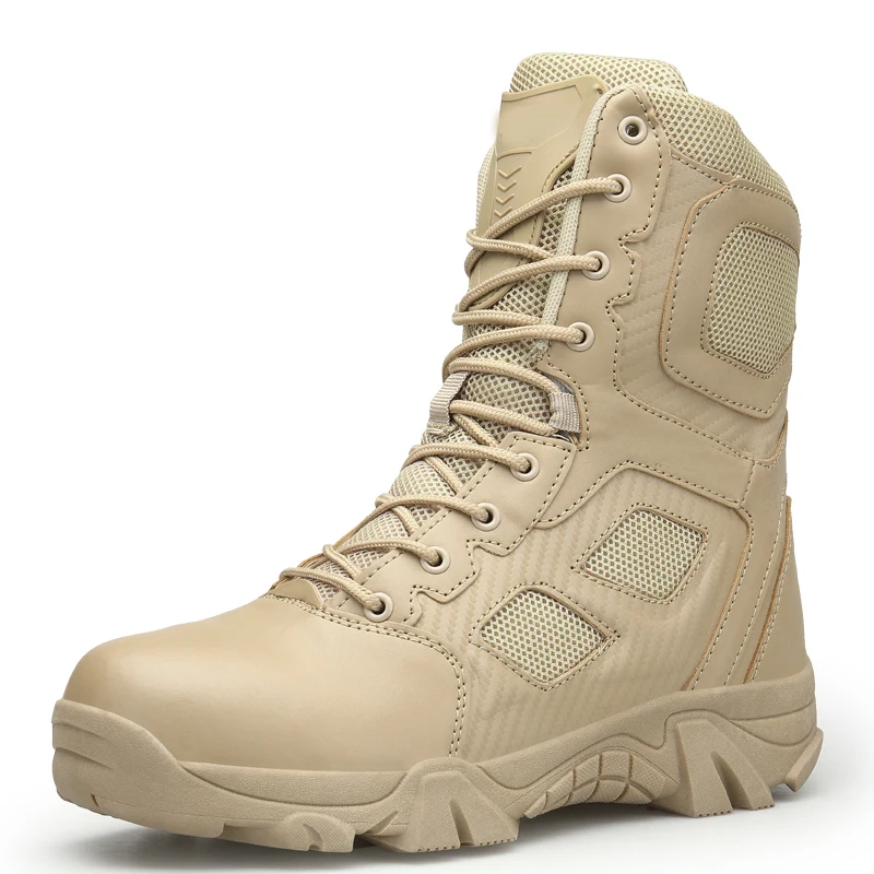 

Wholesale cheap PU leather mesh khaki tactical army military boots for men
