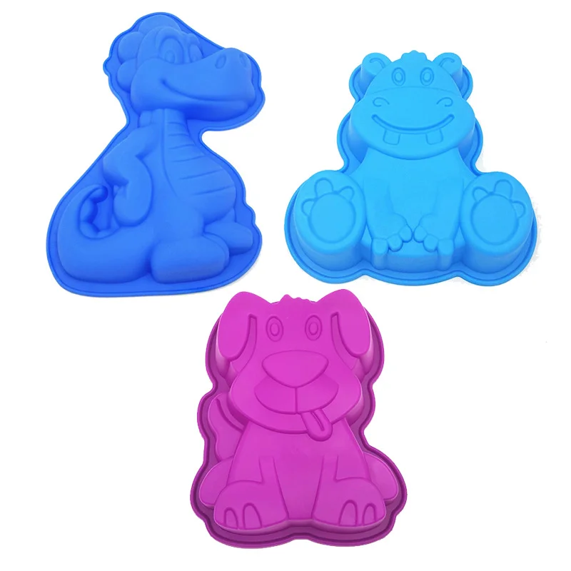 

Creative Animal Pattern Cake Mold Silicone Dinosaur Cow Puppy Shape 3-Piece Set Cake Mold