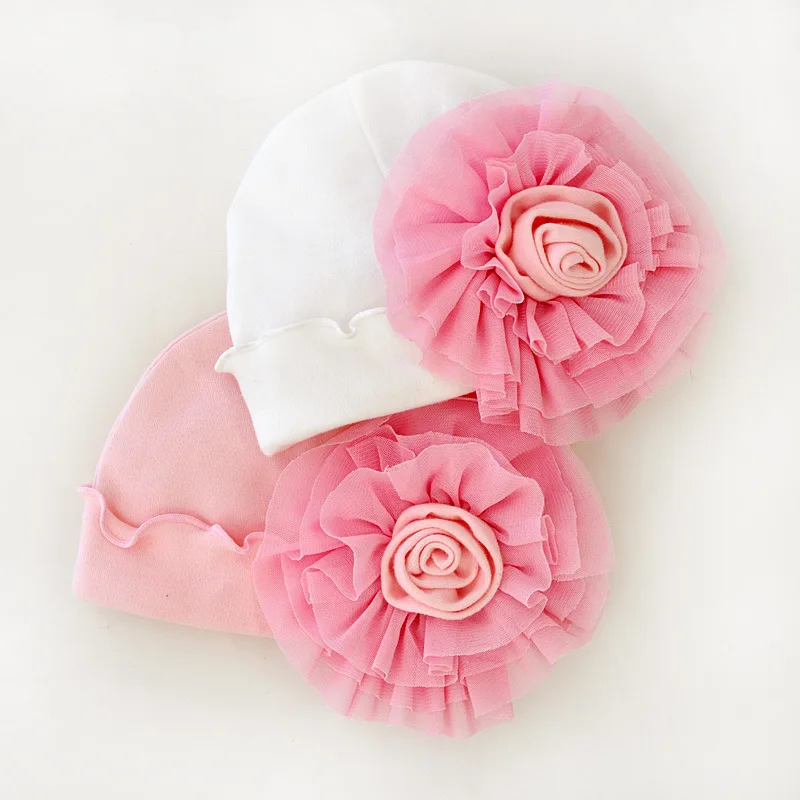 
High quality cute baby girl beanie floral applique baby hat infant cap 