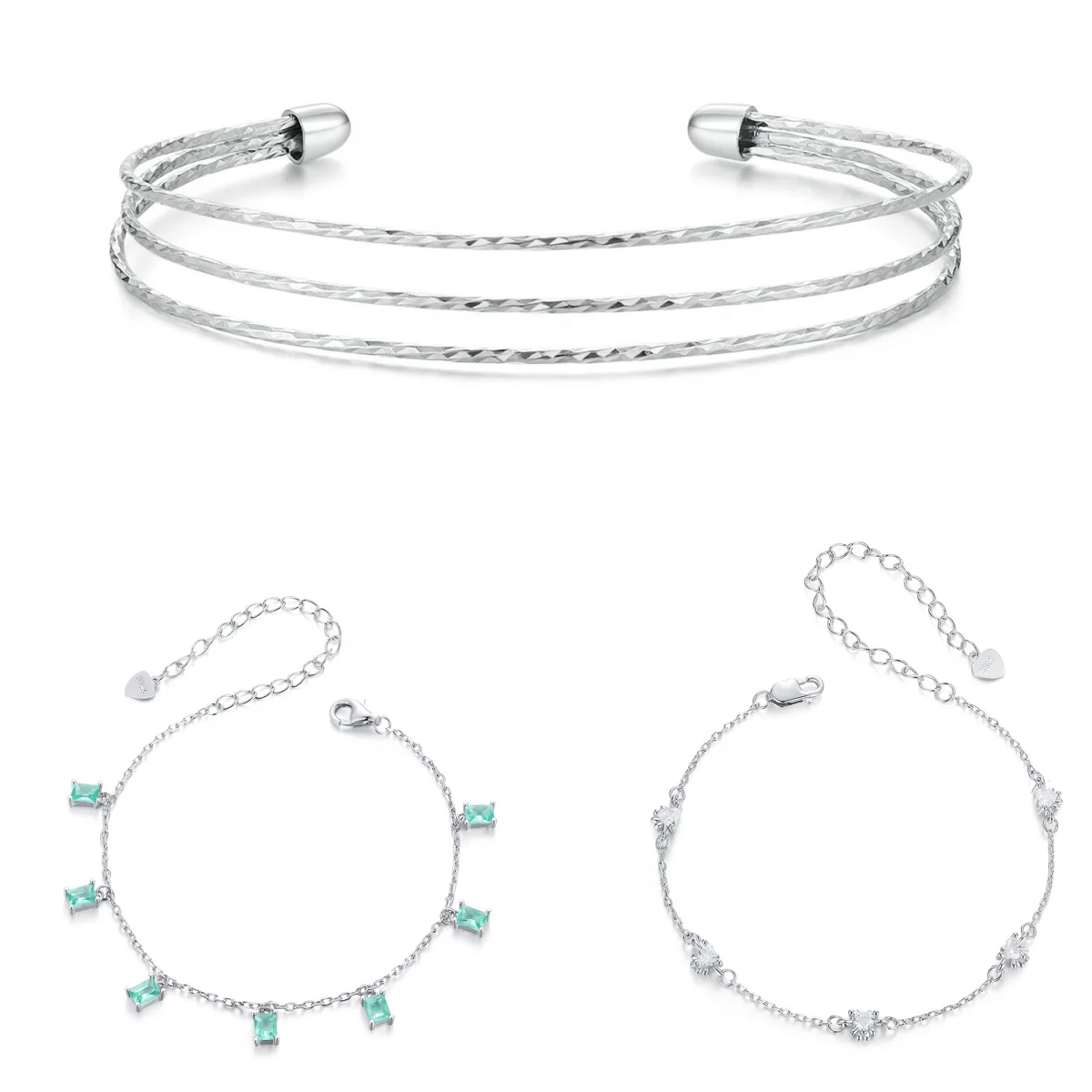 925 Sterling Silver Fashion Jewelry Bangles Fine Jewelry Making Wholesale Green Tassel Dog Paw Simple Multi-Layered Bracelets