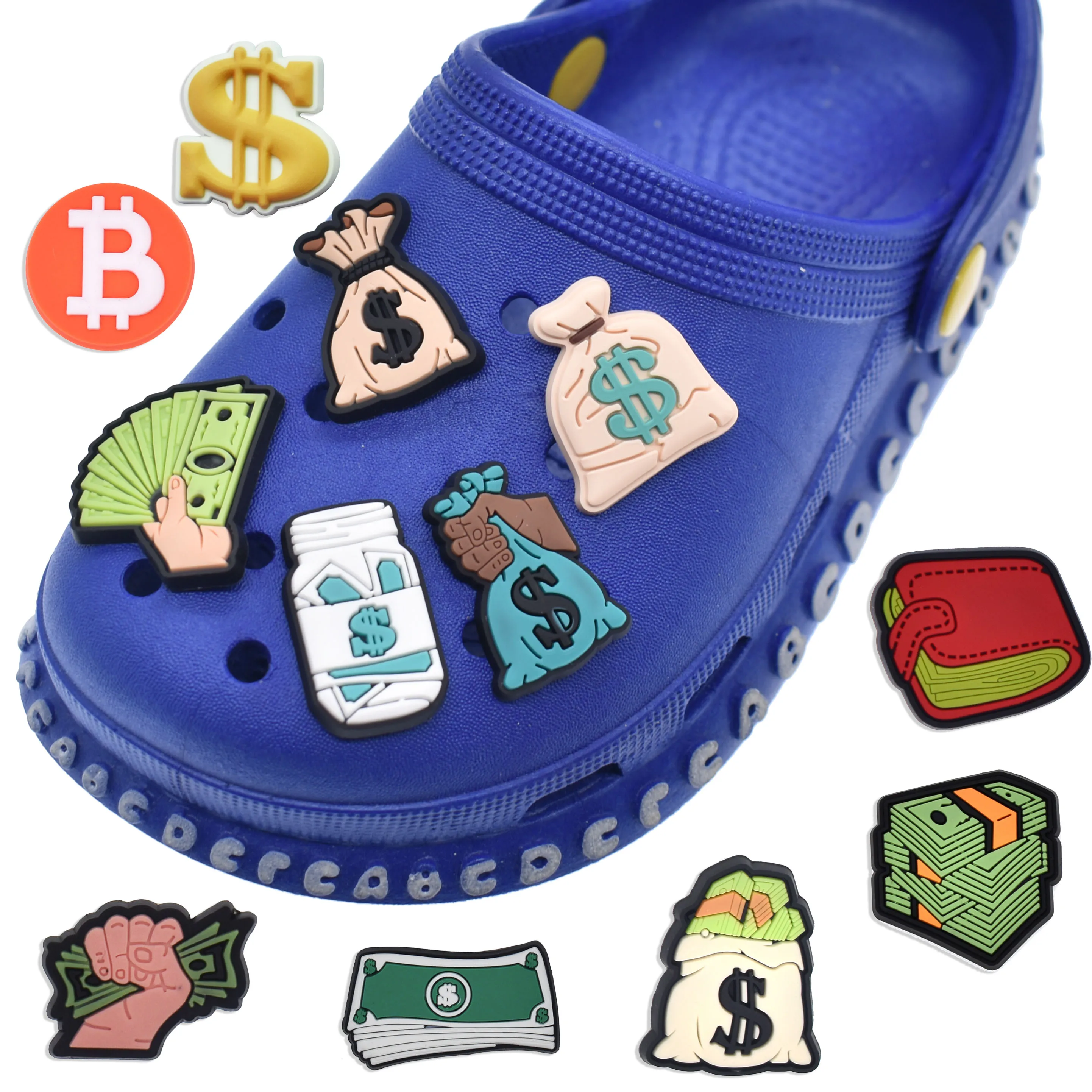 

Wholesale Croc Charms Cute Money Dollar Shoe Charms Shoe decorations Birthday Gifts for Adult Kids, Shown on pic.