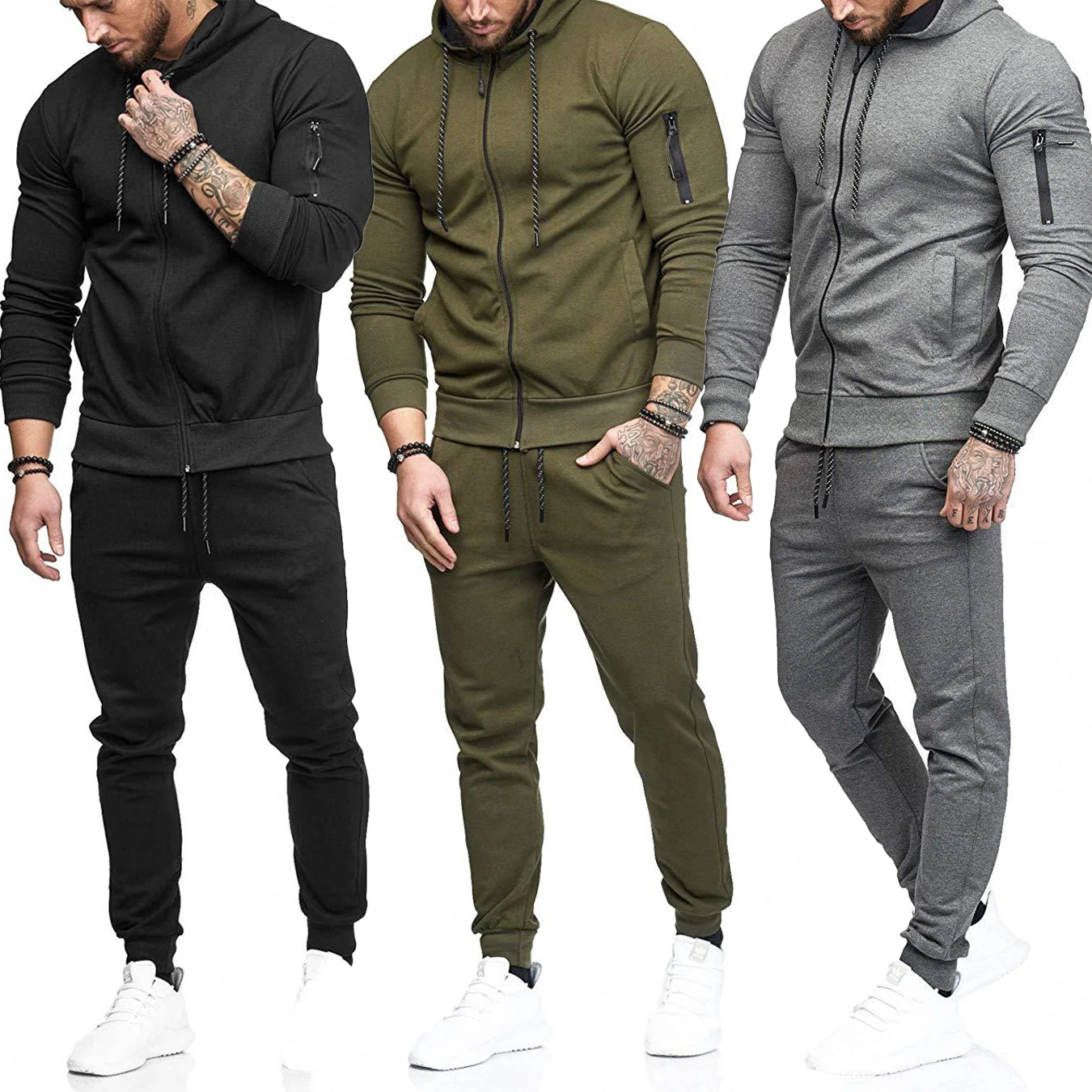 

Autumn and winter zip up hoodie men jogging men tracksuit sweatshirts men's hoodies set