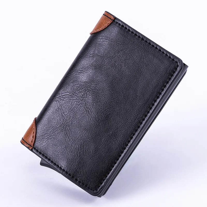 

Custom Purse Bank Card Holder Aluminum RFID Blocking Leather pop up Wallets Hit color design, As show in picture