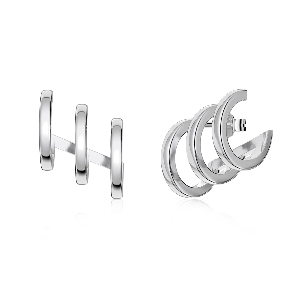 Dylam Vintage Cz Cubic Zirconia Triple Layered Multi Hoops Earring S925 Silver Jewelry 18K Gold Plated Stud Earrings for Women