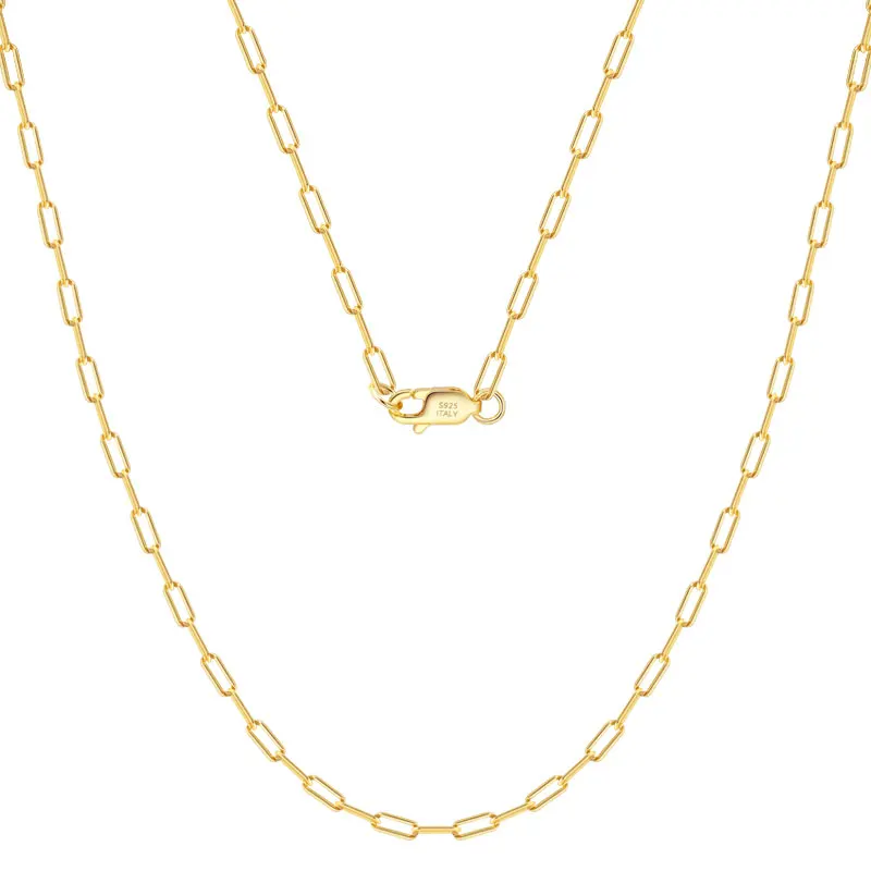 RINNTIN SC39 Factory Price S925 Sterling Silver Fashion Italian Jewelry 14K Gold Plated Curb Paperclip Thin Chain Necklace