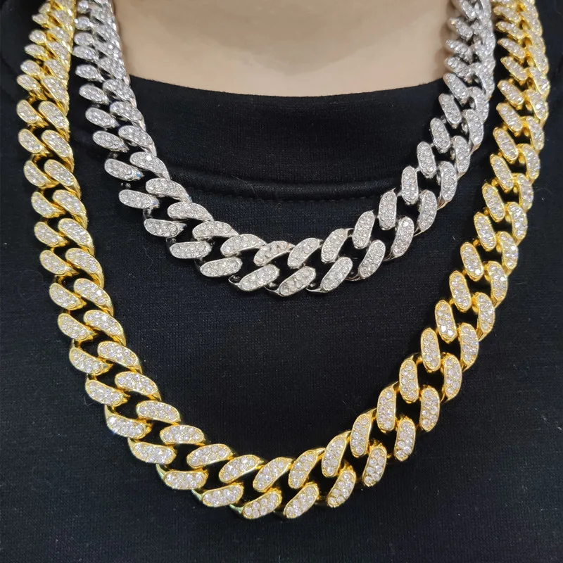 

Hip Hop Zircon diamond 18K gold plated zircon Bling Ice fork 13 mm 16 "20" 24 "Miami Cuban chain chain