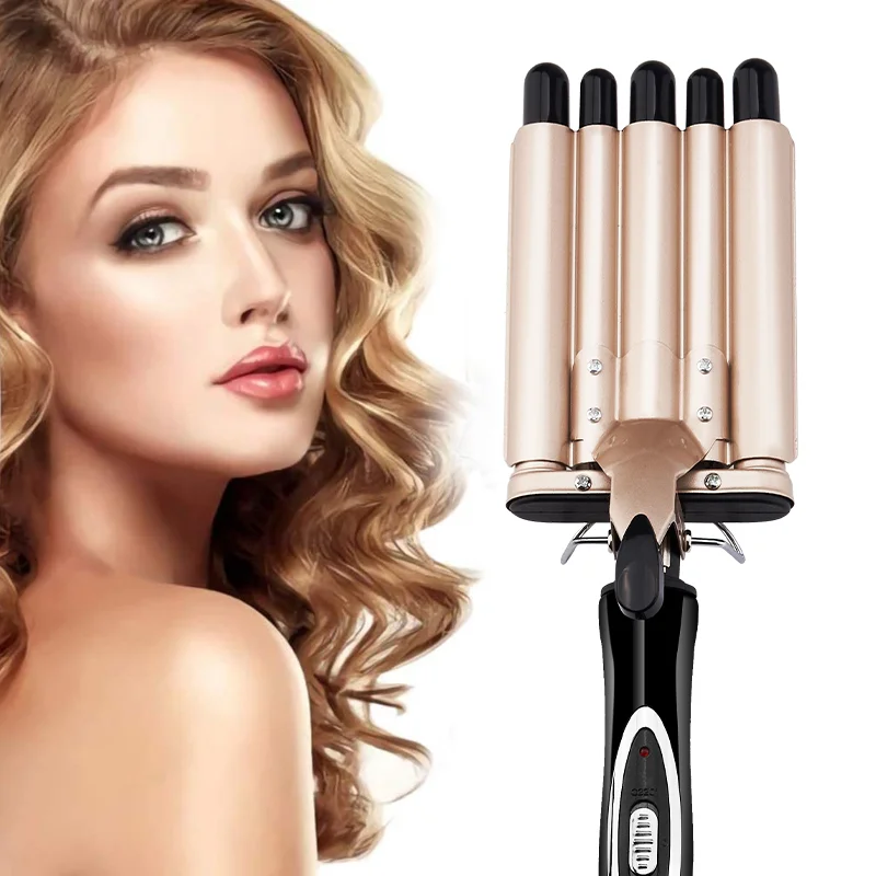 

Upgrade Wireless Five Barrel Fast Styling Machine Barber Use Auto Curling Iron Hair Curler Comb, Yellow