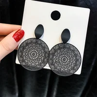 

2019 Newest Bohemian Black Hollow Round Dangle Drop Earrings Elegant Circle Statement Earrings for Women