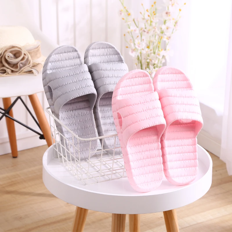 

Summer stripe hotel unisex non-slip home bathroom couple antislip shower spa drying family slipper pvc woman slide sandals