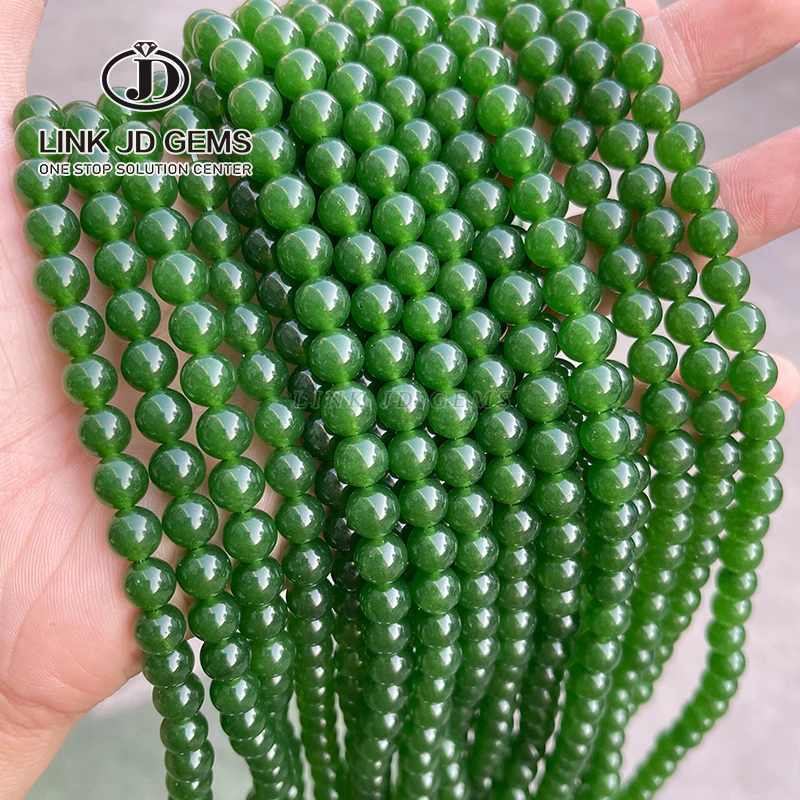 JD 4mm 6mm 8mm 10mm 12mm 14mm Natural Brilliant Round Loose Beads Dyed Color Green Chalcedony Jades Stones