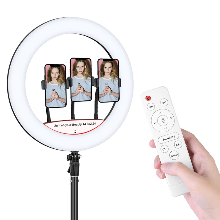 

Photographic Lighting Dimmable 14 Inch Selfie Ring Light with Tripod Stand for Live Stream Makeup, Black