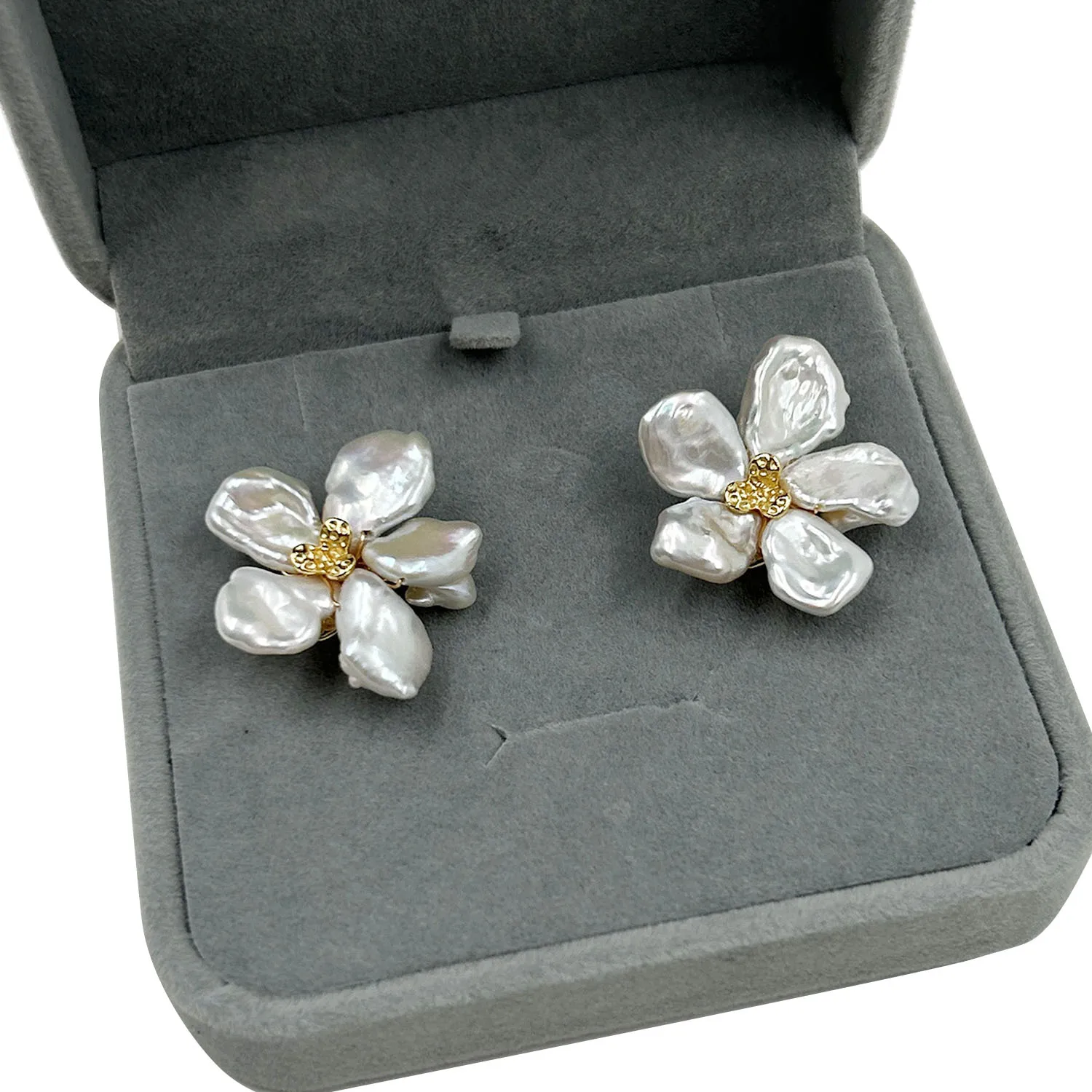 925 Sterling Silver Natural Flower Baroque Freshwater Pearl Earring Wholesales High Luster  AAA Natural Freshwater Pearl