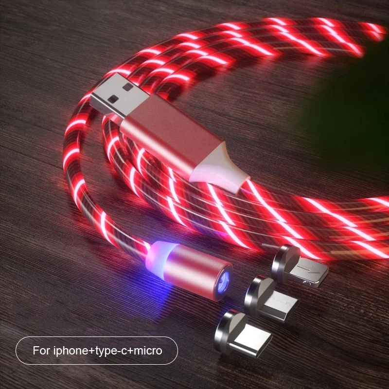 

LED Glow Flowing Magnetic USB Cable Charger Type C Micro USB C 8 Pin Magnetic Fast Charging LED Cable, Blue, red, green, colours