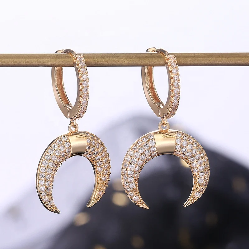 

Dazzling Moon Drop Earring Full Paved CZ Stone Luxury Gold Color Women Earring Stylish Jewelry High Quality