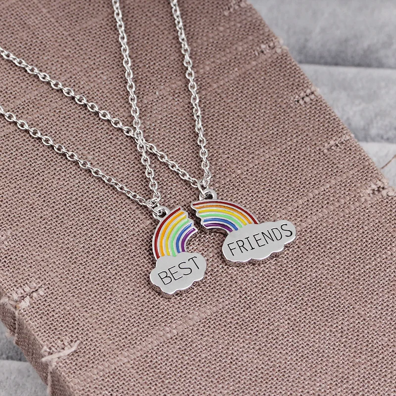 

Hot Sale Fashion Best Friend Necklace Heart Engrave Best Friend Forever Rainbow Necklace Pendant For Friendship, Titanium