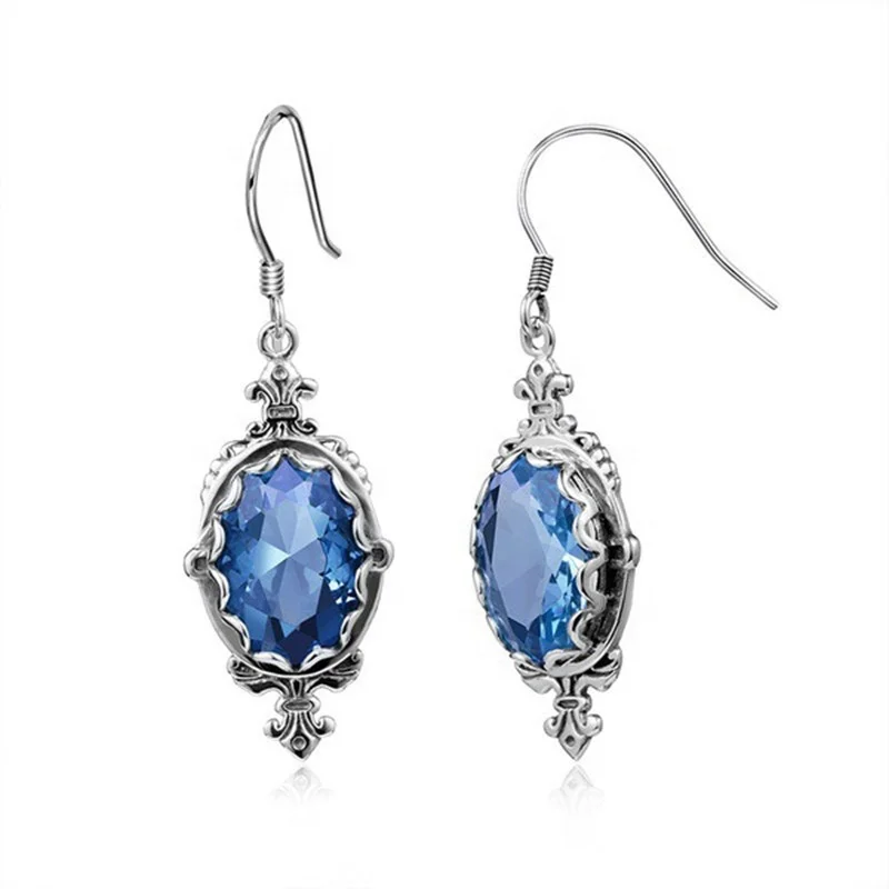 

Vintage Green Blue Crystal Silver Long Dangle Earrings for Women CZ Wedding Statement Earrings Brincos boucle d'oreille