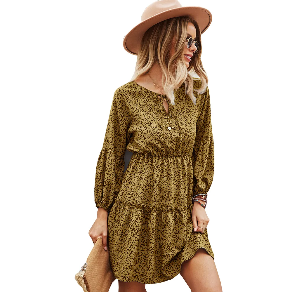 

2021 new autumn and winter waist slim long-sleeved dress elegant casual skirt