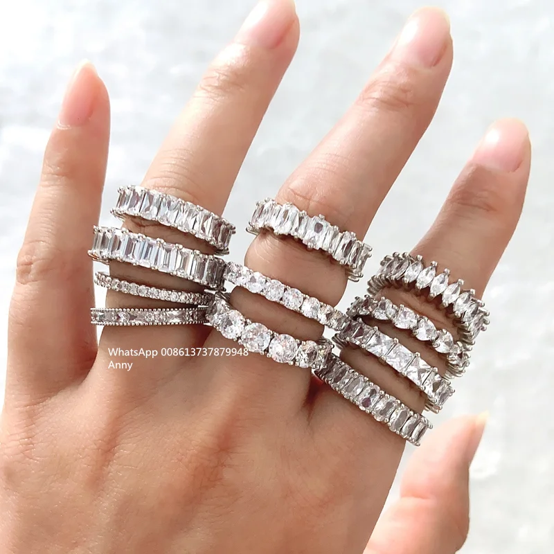 

925 sterling silver fashion jewellery cz diamond Insta Stackable Rings Jewelry Women