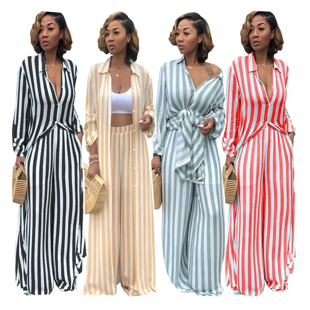 

Plus Size Tracksuits Striped 2 Piece Long Pants Set Casual Two Piece Set Women Clothing Outfit, Picture color