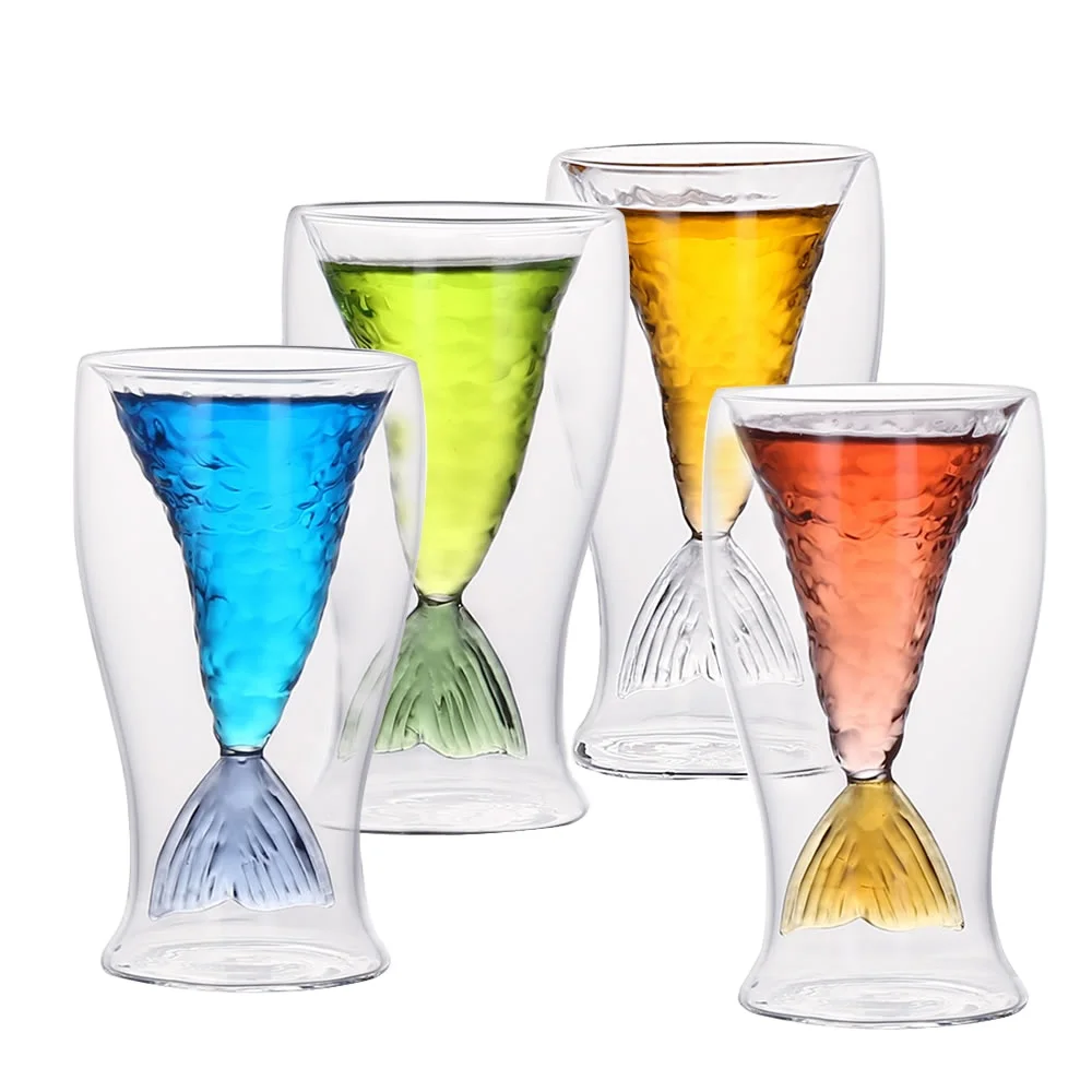 

2.7oz Colorful High Borosilicate Double Wall Glass Cup Fishtail Cup Shot glasses