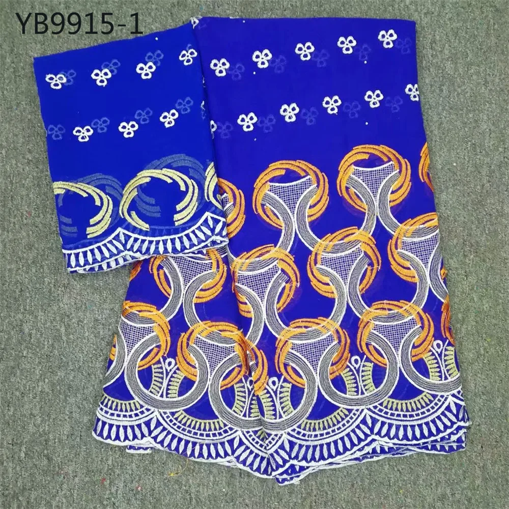 

YB9915-1 Nigeria blue color high quality 100% cotton swiss voile lace set fabric for women dress 5yards+2yards, 6 colors