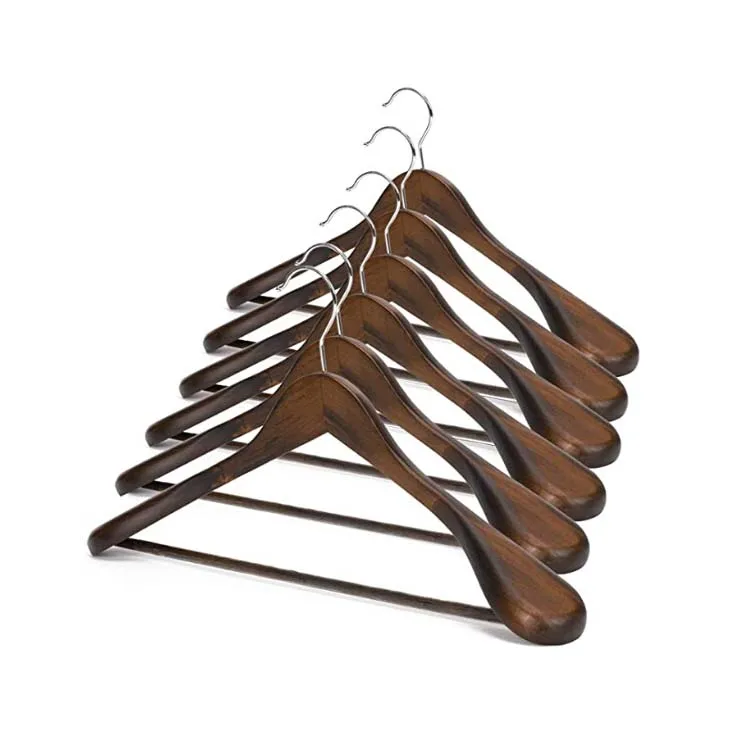 Wholesale Customized Logo Natural Dark Wooden Hanger Hangers For Cloths