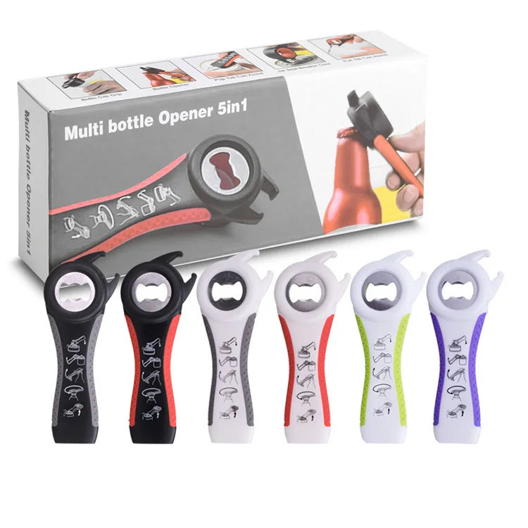

5 in 1 Lids Off Rubber Silicone Automatic Bottle Keychain Can Opener Multi Jar Opener, Black green red etc