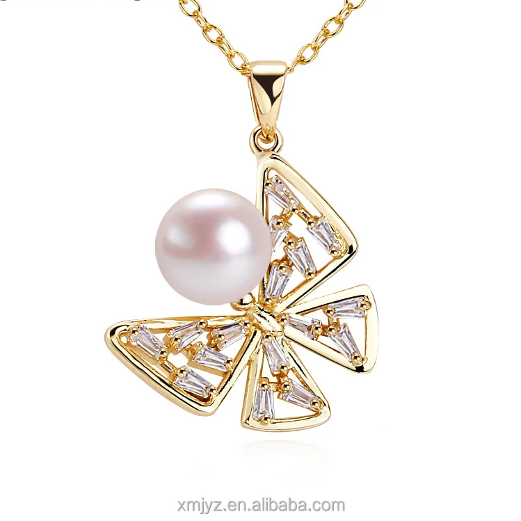 

Certified Natural Freshwater Pearl Pendant Zircon Butterfly Collar Chain 18K Gold Plated Super Color Preserving Necklace